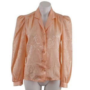 Vintage 80s Puffed Sleeves Embossed Floral print Blouse